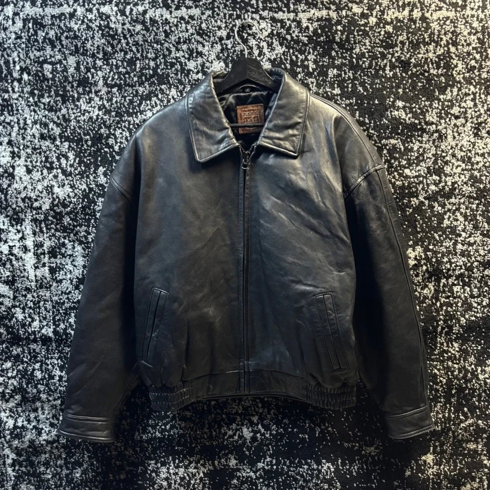 J. Park Collection Mens Black Genuine Lamb Leather Bomber Jacket Size Large - Picture 1 of 7